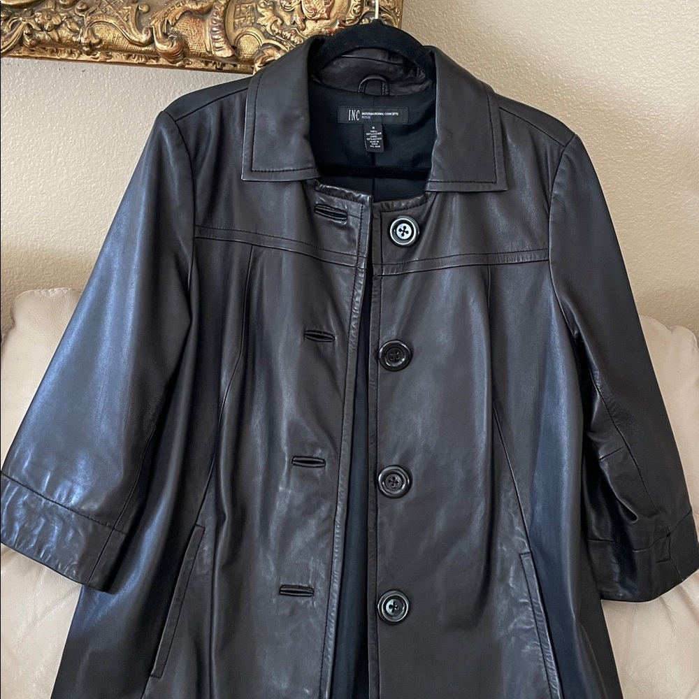 INC International Concepts Black Lamb Leather Jacket 3/4 Length Sleeves M - Picture 6 of 12